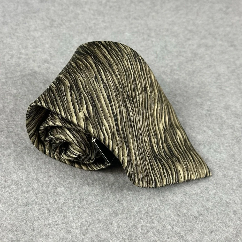 Vintage Mary McFadden Silk Tie Gold Black Zebra Abstract Designer Necktie 58x4